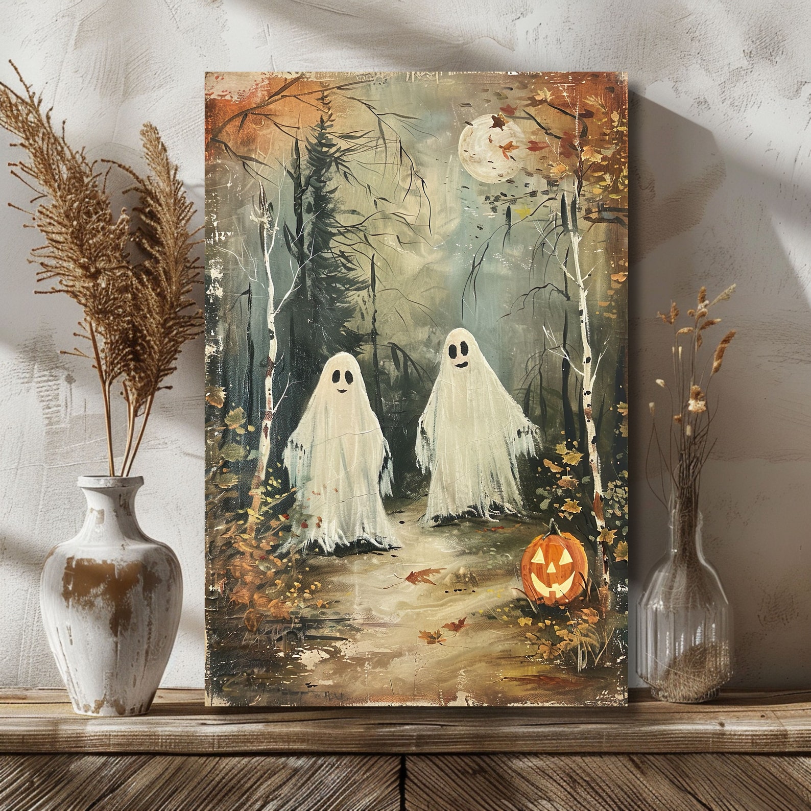 Antique Two Ghost Painting Canvas Print - Vintage Halloween Thrift ...