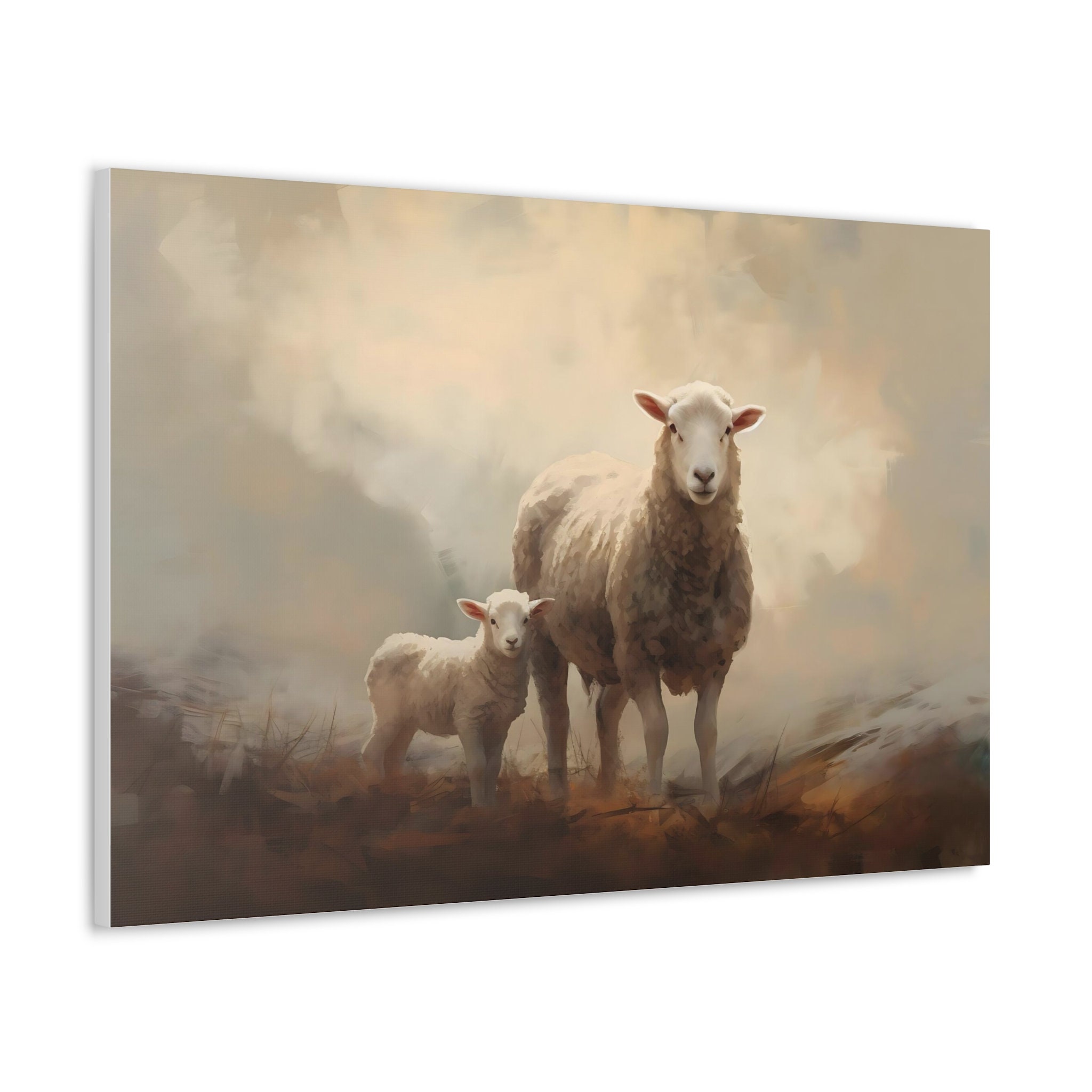 Vintage Mother Sheep & Lamb | Farmhouse Decor | Animal Art Oil Painting ...