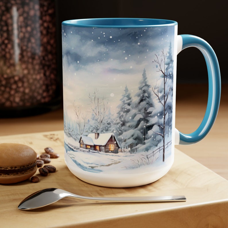 Enchanting Snowy Winter Cabin Magic Mug - Festive Forest Holiday Cup ...