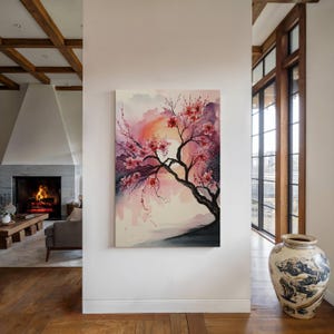 Feng Shui Wall Art - Sakura Cherry Blossom Tree Watercolor Canvas Print