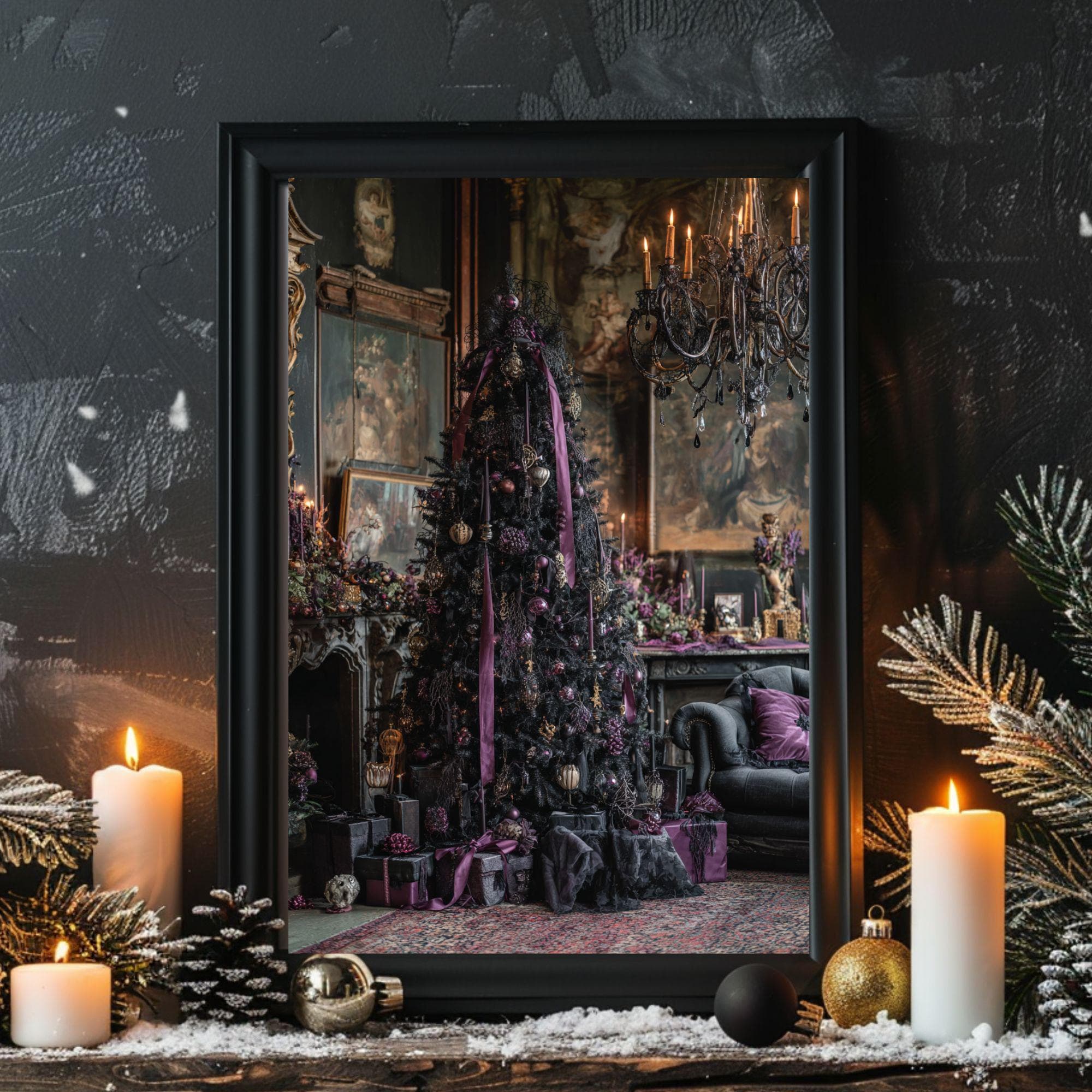 Gothic Christmas Tree Wall Art Print, Dark Elegant Holiday Décor