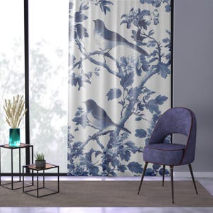 Chic Chinoiserie Curtains -  Floral Drapery - Blue White Toile - 50&quot; x 84&quot; - Asian-Inspired Window Treatment - Elegant Asian Inspired Decor
