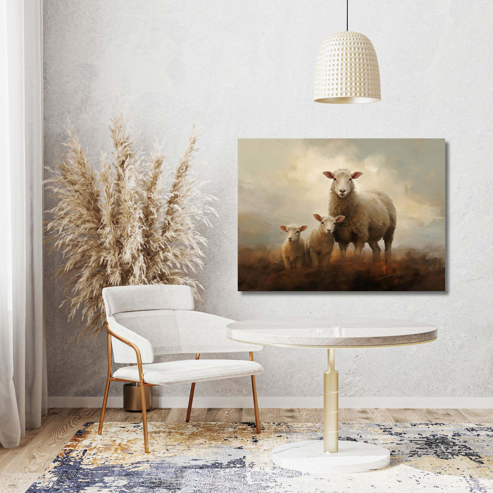 Mother Sheep & Lambs Fine Art | Farmhouse Animal Art Vintage Oil ...