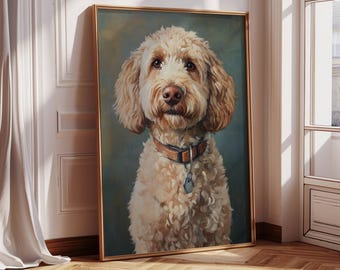 Portret olieverfschilderij portret Goldendoodle - ingelijste premium matte poster - hondenkunst