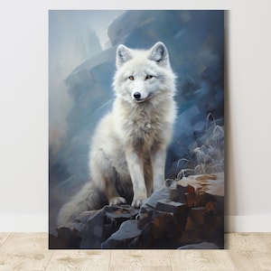 Arctic Fox Oil Painting - Fox Painting Original - Nature Home Decor - Arctic Animal Wall Art - Wildlife Canvas Gallery Wrap Print