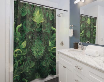 Boho Green Floral Shower Curtain - Durable Polyester 71"x74" Nature-Inspired Bathroom Decor