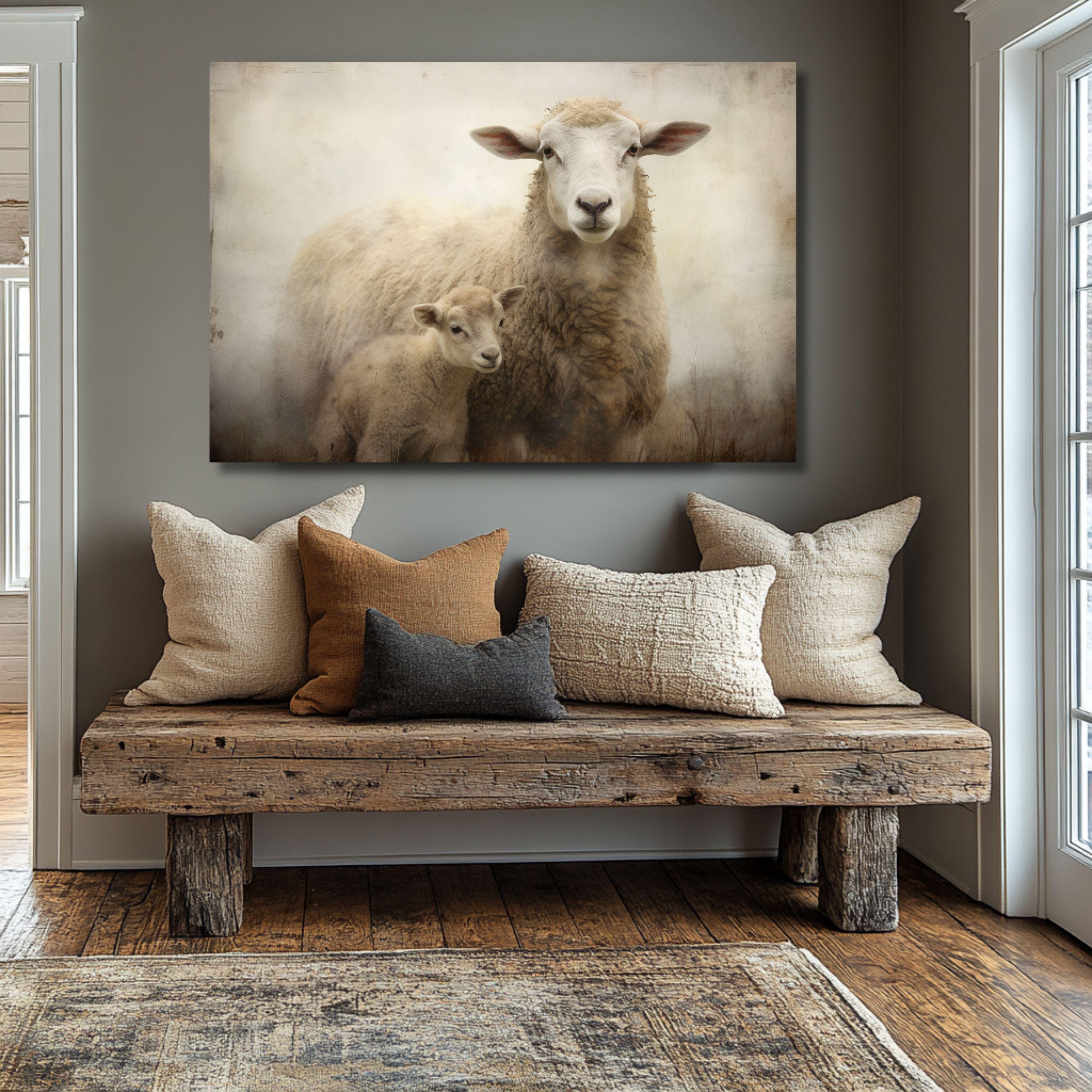 Antique Mother Sheep & Lamb II | Farmhouse Animal Art Vintage Oil ...
