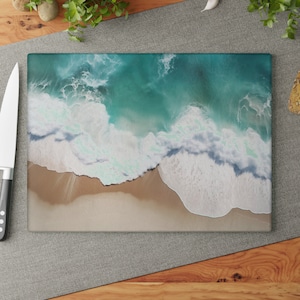 Ocean Waves Schneidebrett aus gehärtetem Glas - Atemberaubendes Küchendekor in den Größen 11x15 und 20x28cm
