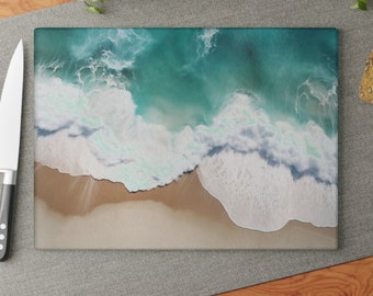 Ocean Waves Tempered Glass Cutting Board - Stunning Kitchen Decor in 11x15" and 8x11" Sizes - Decorative Cutting Board
