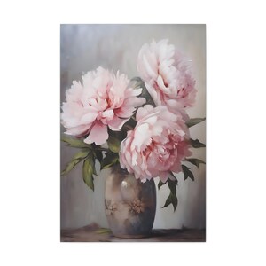 Enchanting Pink Peony Blossoms - Antique Vase Pink Peony Canvas Art - Floral Wall Decor - Vintage Still Life Print