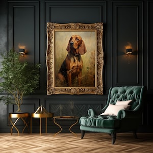 Vintage Bloodhound Hunting Dog Oil Painting Poster Print - Antique Canine Art - Unframed Matte Print