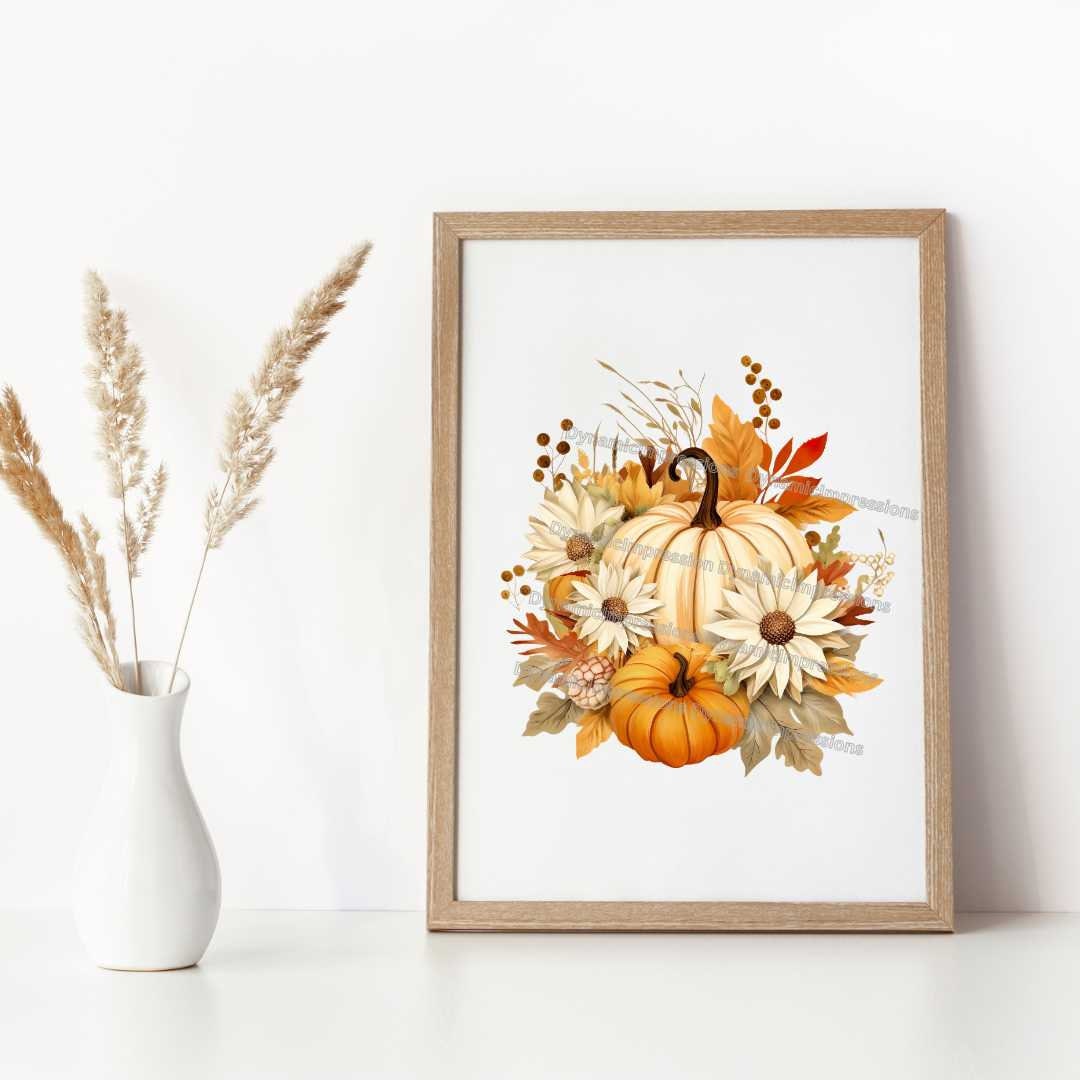 Boho Fall Harvest Floral Pumpkin SVG Clip Art | Instant Download Svg ...