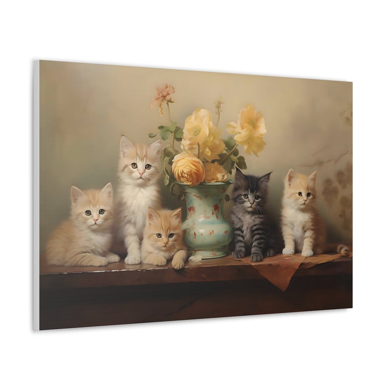 Kitten Wall Decor Vintage Cat Antique Floral Kitten Painting Etsy