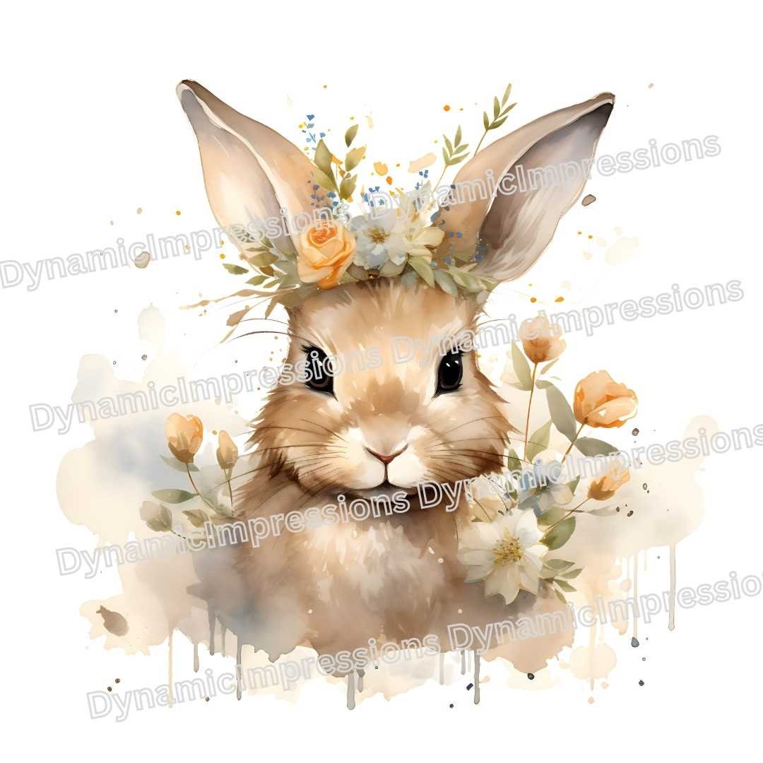 Watercolor Spring Floral Wreath Charming Rabbit Clip Art SVG | Easter ...