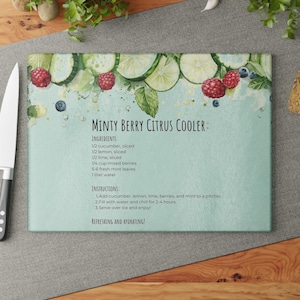 Unique Recipe on Cutting Board - Minty Berry Citrus Cooler Recipe - Available in 2 Sizes