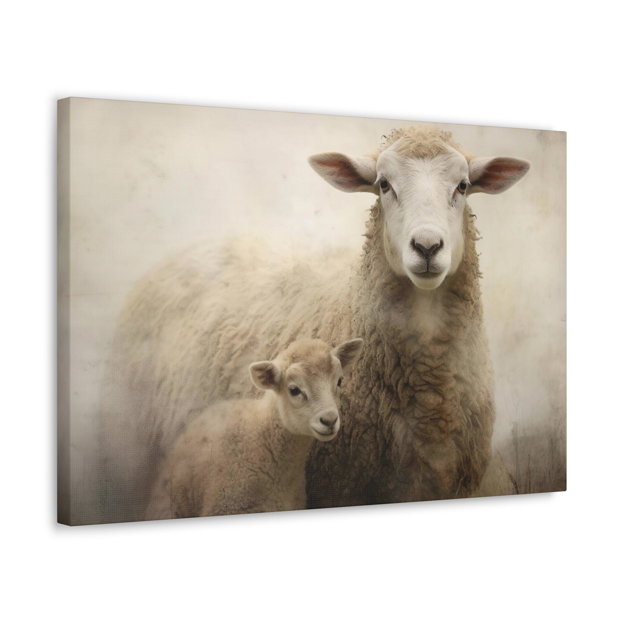 Antique Mother Sheep & Lamb II Farmhouse Animal Art Vintage Oil ...