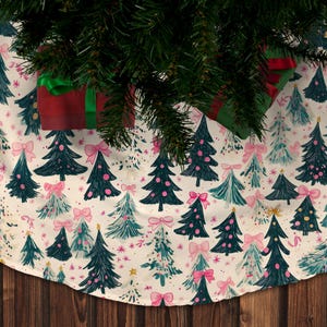 Christmas Tree Skirt - Whimsical Pink Coquette Christmas Tree Skirt - Charming Round Holiday Skirt for a Magical Christmas