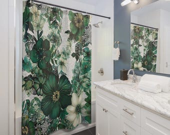 Green Boho Floral Shower Curtain - Durable 71"x74" Polyester Bath Decor - Nature-Inspired Bath Decor