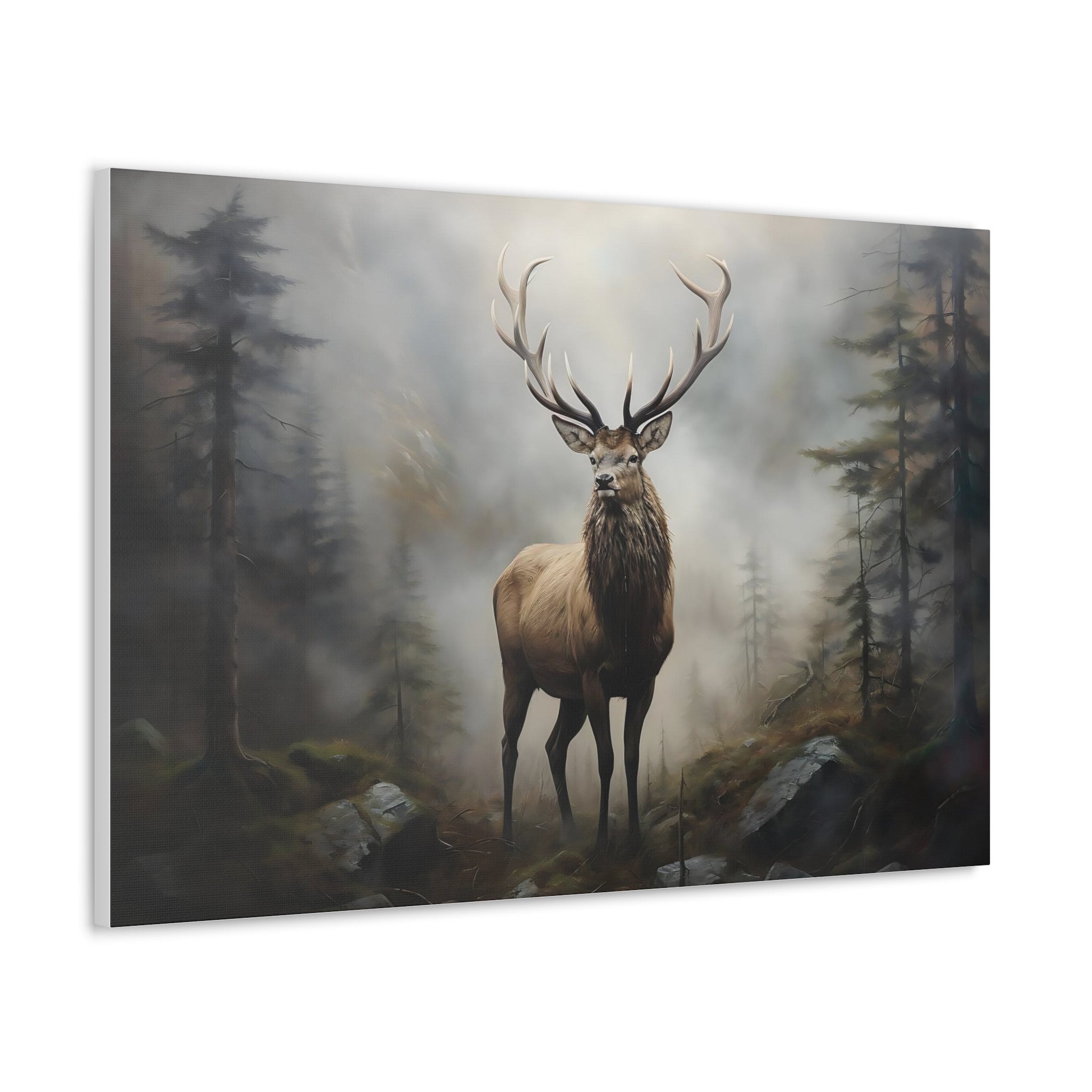 Dark Moody Majestic Elk in Forest Painting Animal Art Canvas Gallery