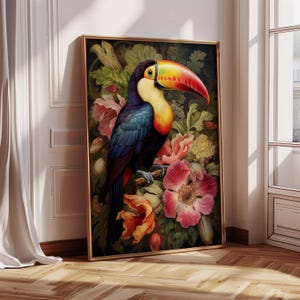 Toucan Blooms - Tropical Bird Wall Art - Floral Wall Art - Toucan Print - Toucan Art Bird Painting - Unframed Matte Premium Poster Print