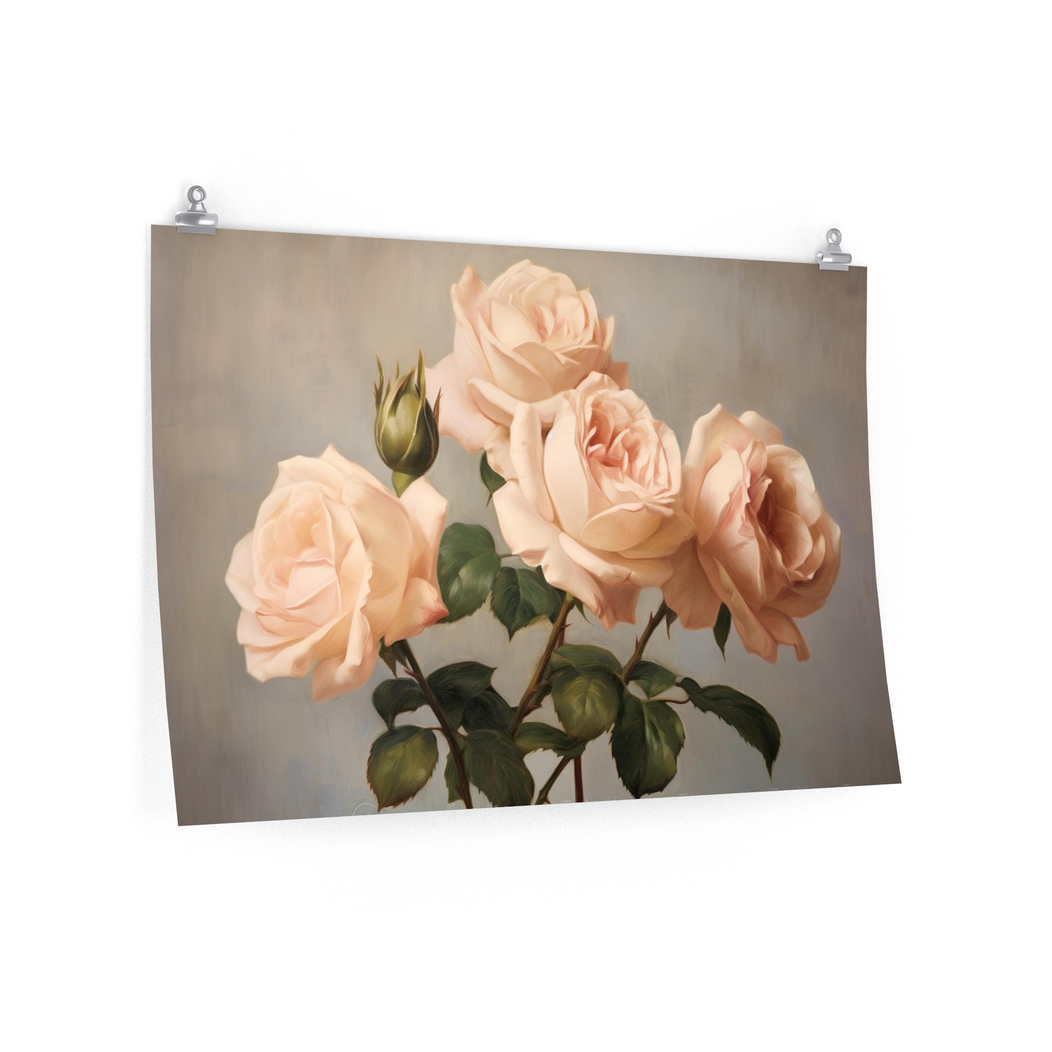 Victorian Style Antique Pink Roses Premium Matte Horizontal Poster