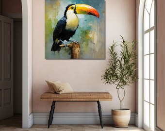 Mystical Toucan Perch - Abstract Bird Art - Avian Artwork - Tropical Bird Print - Wildlife Art - Toucan Art Bird Painting - Canvas Print