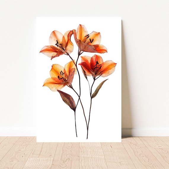Gepresste Blumen Kunst Lilien Leinwanddruck - Gepresste Blumen Kunst - Gepresste Blumen Wanddekoration mit getrockneten Lilien Design - Von der Natur inspirierter Druck