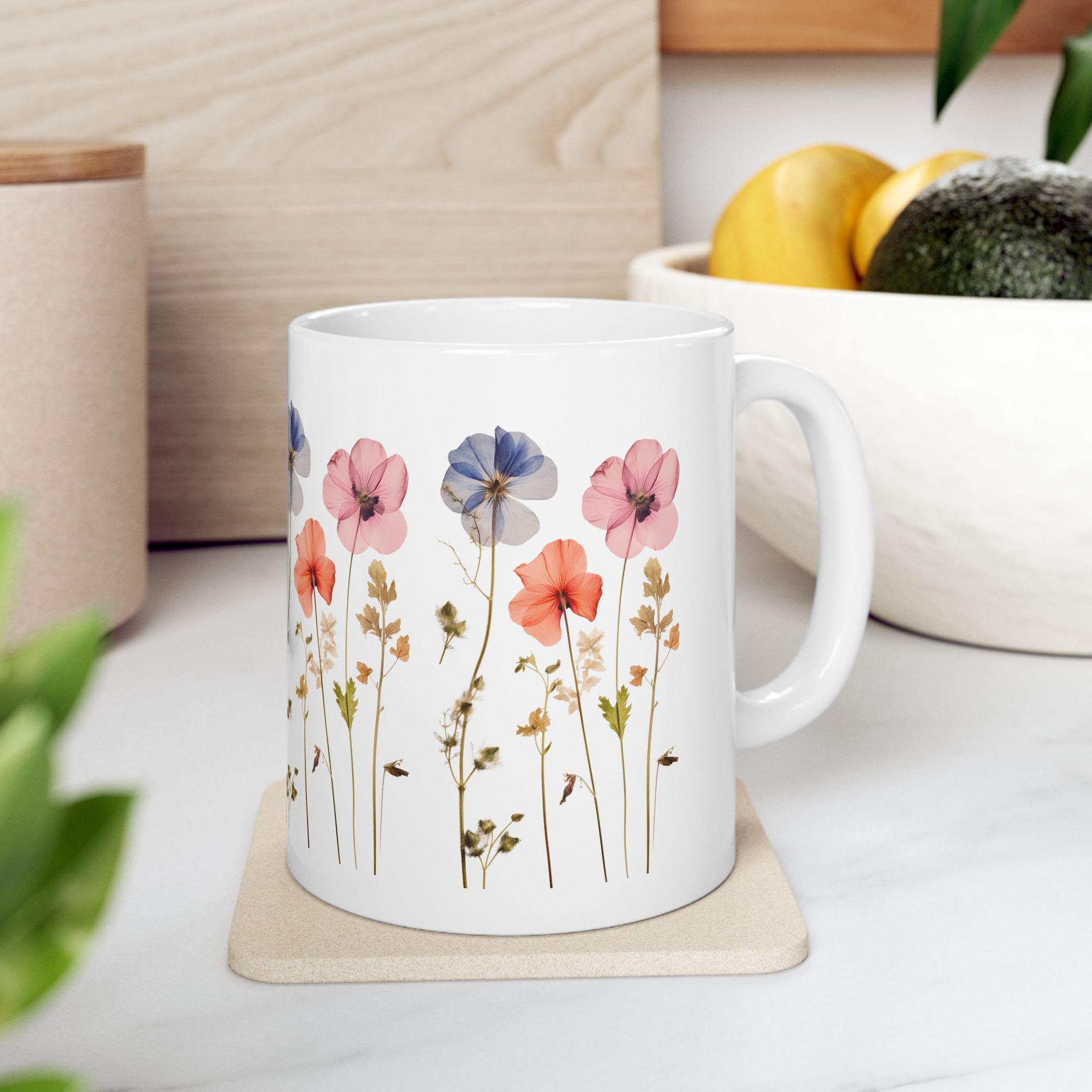 Flasque Isotherme Avec Tasse Intégrée - Motif Fleurs Sauvages, 350 Ml, Acier Inox
