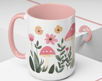 Enchanting Mushroom Forest Mug - 15 oz Ceramic Mug with Whimsical Mushroom Motif - Unique Gift for Nature Lovers