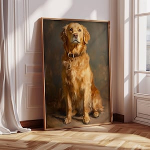 Golden Retriever im Vintage-Stil Kunstdruck | Eleganter Hund Ölgemälde | Ungerahmter Premium Matter Posterdruck