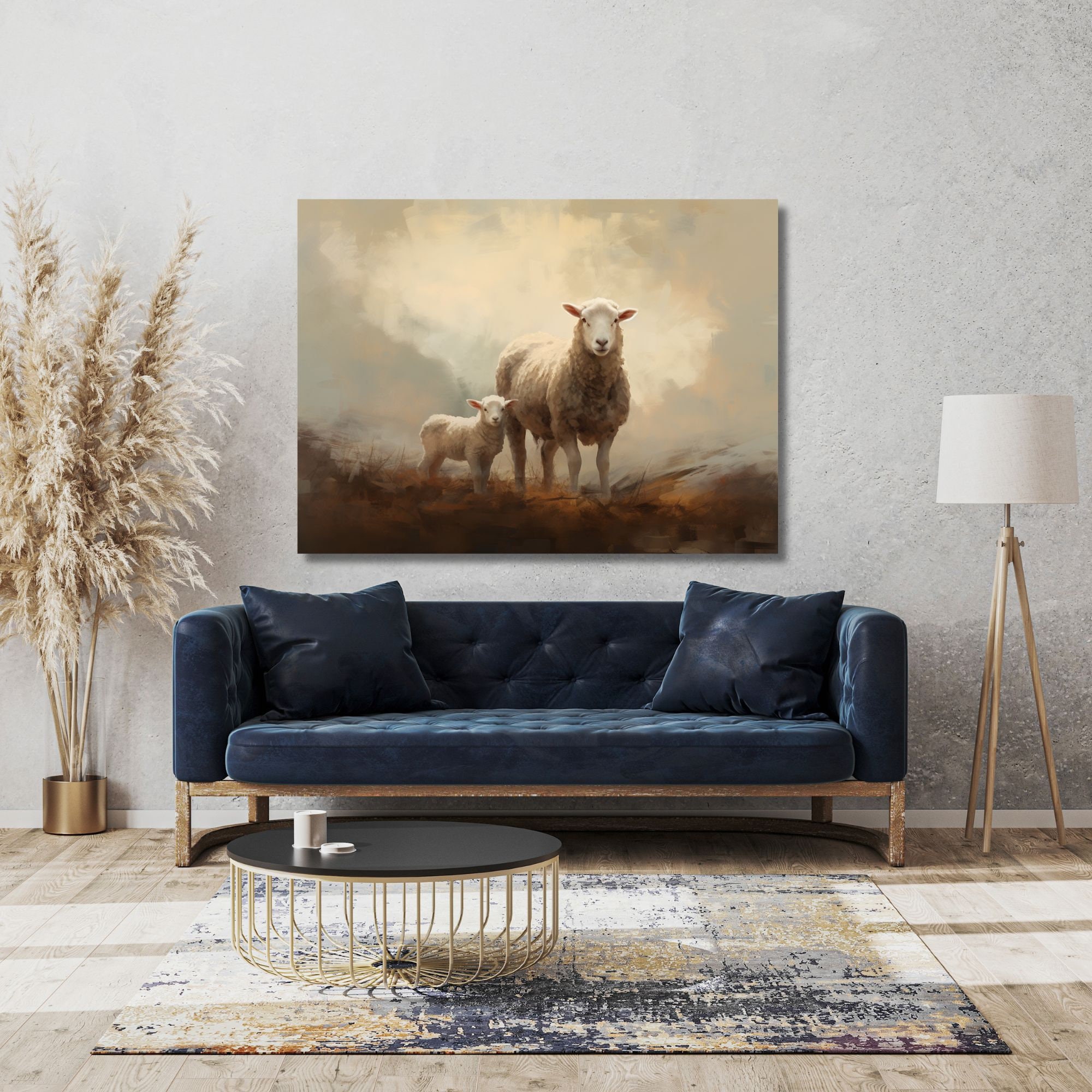 Vintage Mother Sheep & Lamb | Farmhouse Decor | Animal Art Oil Painting ...