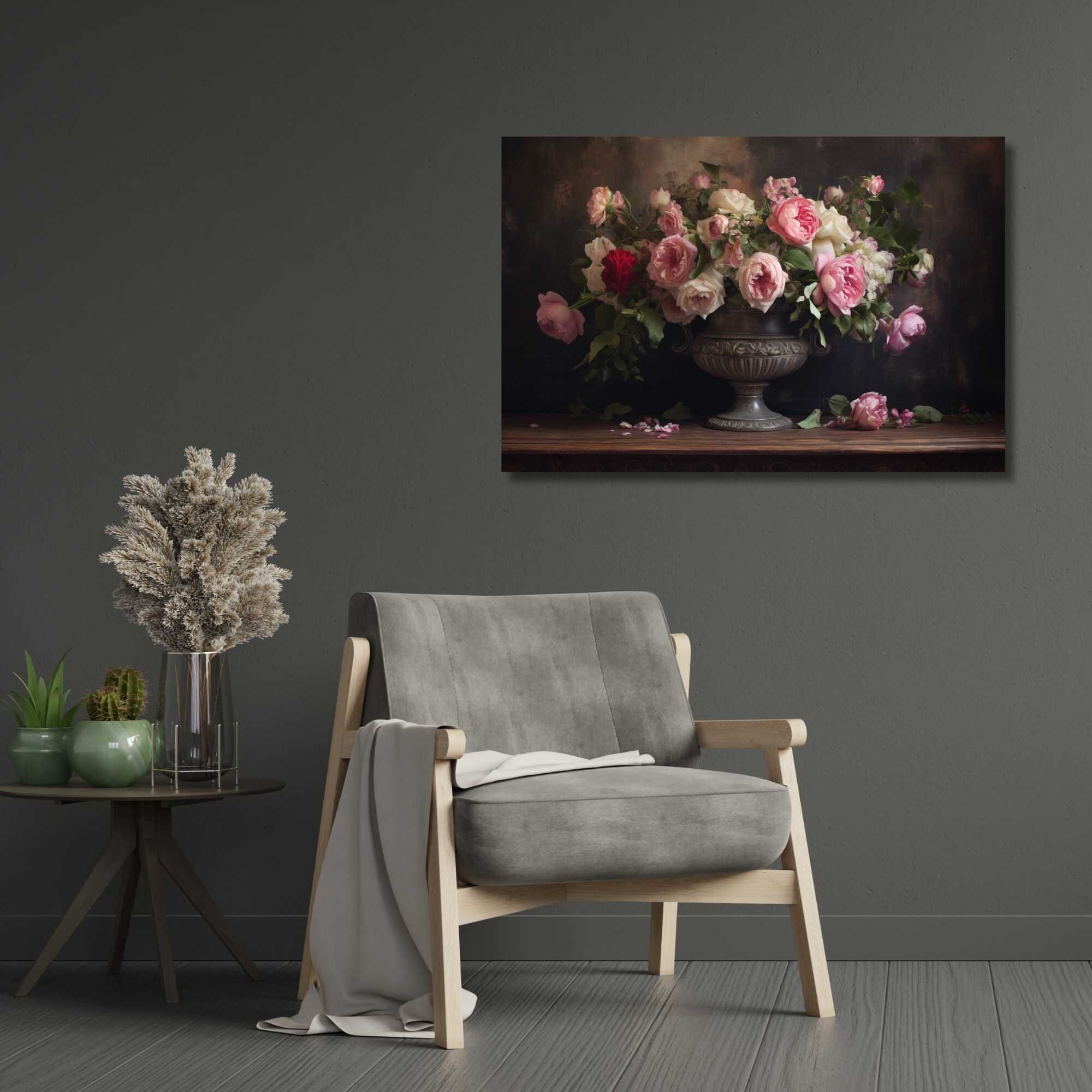 Vintage Dark Moody Victorian Still Life Pink Floral Roses Oil Painting ...