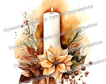Autumn Leaf and Candle Thanksgiving Clip Art | Cozy Fall Harvest Graphics | Instant Download png, jpg, pdf, svg
