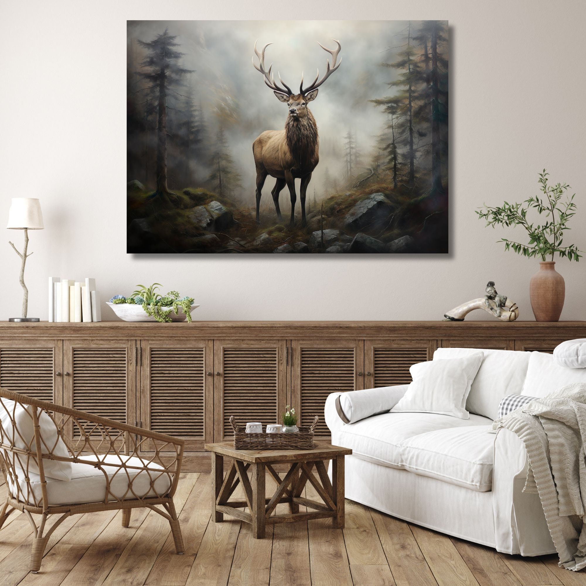 Dark Moody Majestic Elk in Forest Painting Animal Art Canvas Gallery