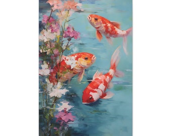 Mystical Koi Fish Harmony - Feng Shui Oil Painting - Feng Shui Art - Canvas Gallery Wrap Print