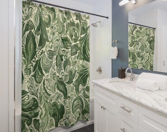 Boho douchegordijn groen paisley - 71 x 74" duurzaam polyester, op de natuur geïnspireerd badkameraccessoire