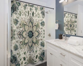 Boho groen mandala bloemen douchegordijn - duurzaam 71 x 74 inch polyester badkamerdecoratie