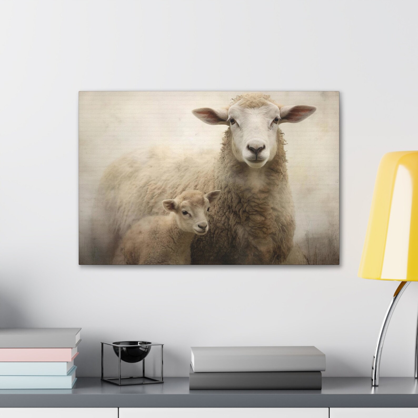 Antique Mother Sheep & Lamb II | Farmhouse Animal Art Vintage Oil ...