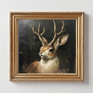 Jackalope Fantasy Art Unframed Poster Print - Moody Oil Painting Style - Enchanting Mythical Creature Wall Art