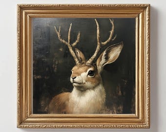 Jackalope Fantasy Art Ungerahmter Posterdruck - Stimmungsvoller Ölgemäldestil - Zauberhaftes Fabelwesen Wandkunst