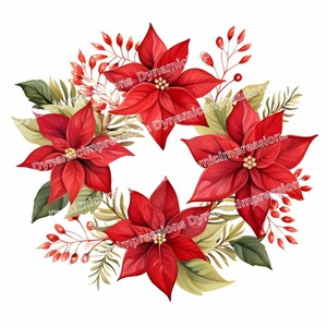 Whimsical Poinsettias Wreath | Poinsettia PNG | Christmas Poinsettias Clipart | Christmas Clip Art PNG | Instant Download | jpg pdf svg png