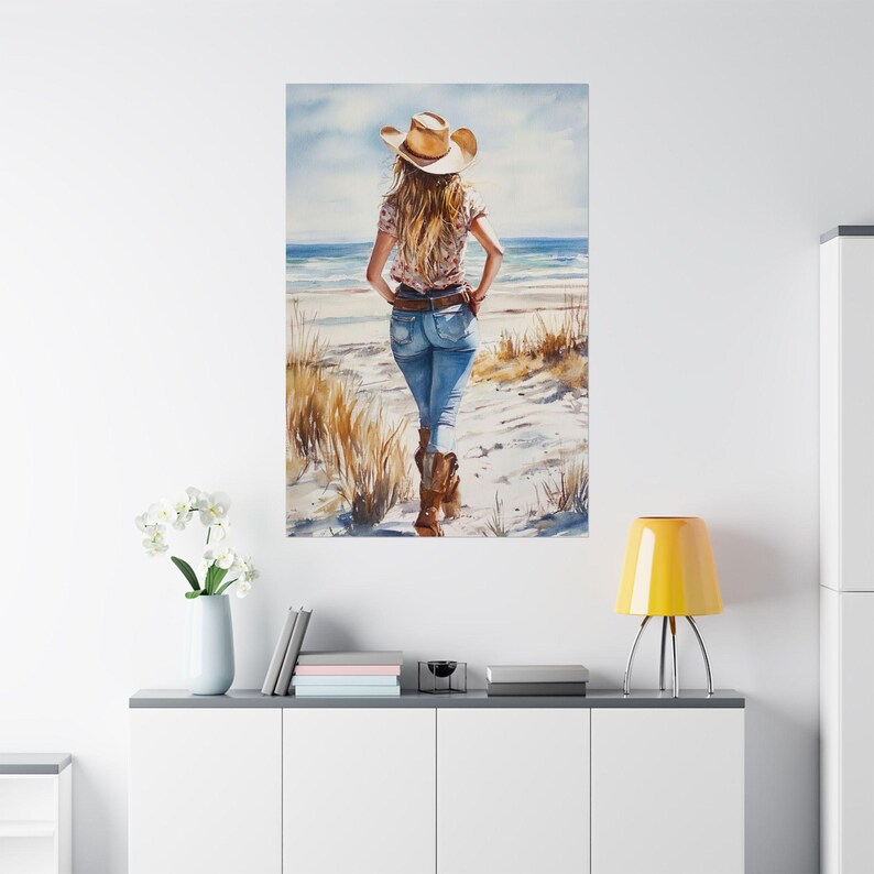 Coastal Cowgirl Wall Art - Watercolor Seaside Cowgirl - Beachy Wall Art ...