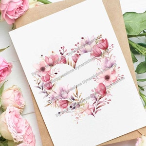 Watercolor Pink Heart Floral Heart Shaped Wreath - Wedding Clip Art DIY ...