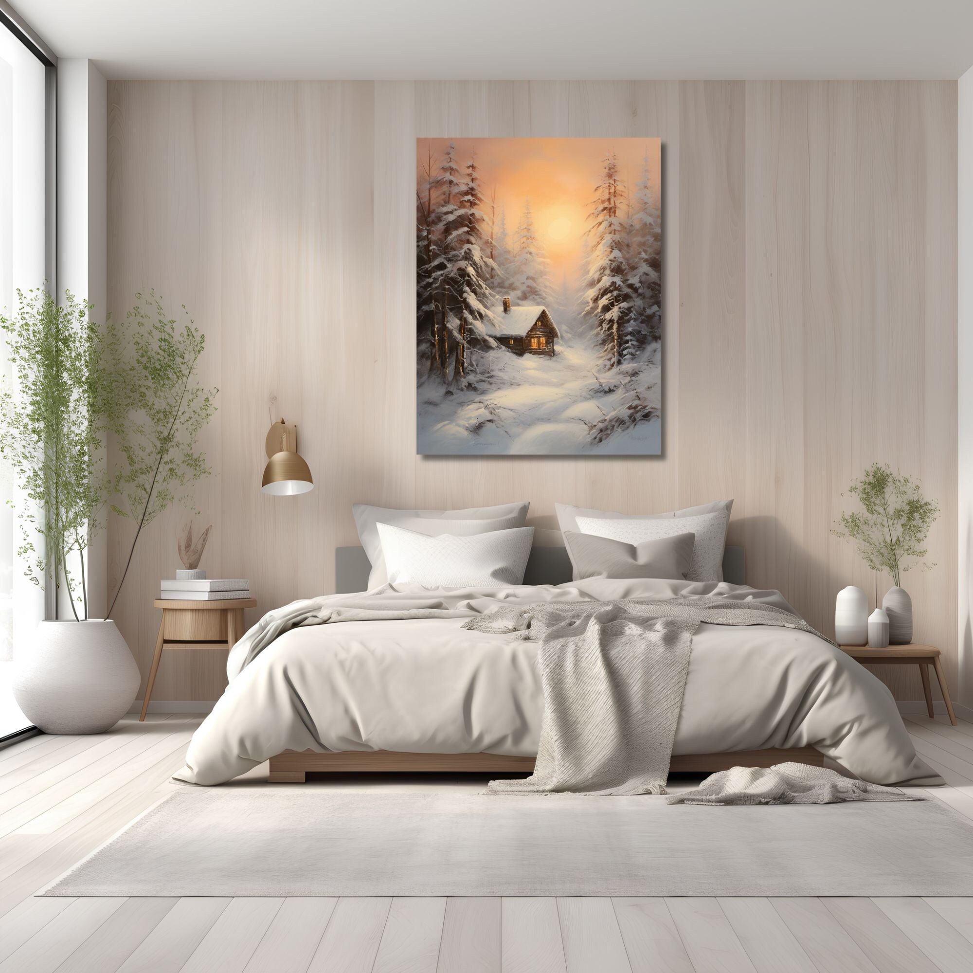 Enchanting Winter Cabin - Snowy Forest Cabin - Cozy Winter Wall Art ...