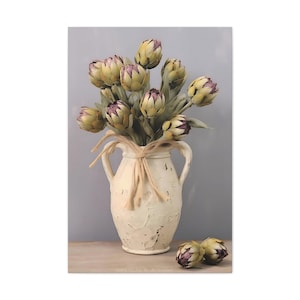 Fall Inspired Artichoke Floral Arrangement | Oil Painting Print | Canvas Gallery Wrap