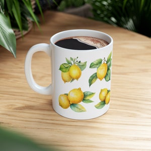 Lemon Ceramic Coffee Mug - Refreshing Lemon Illustration - Citrus-Themed Drinkware for Kitchen Decor and Lemon Lover