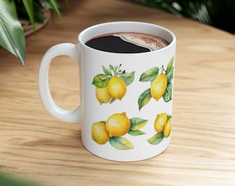 Lemon Ceramic Coffee Mug - Refreshing Lemon Illustration - Citrus-Themed Drinkware for Kitchen Decor and Lemon Lover
