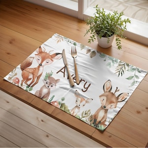 Custom Woodland Creatures Name Washable Placemat - Reusable Children&#39;s Table Mat