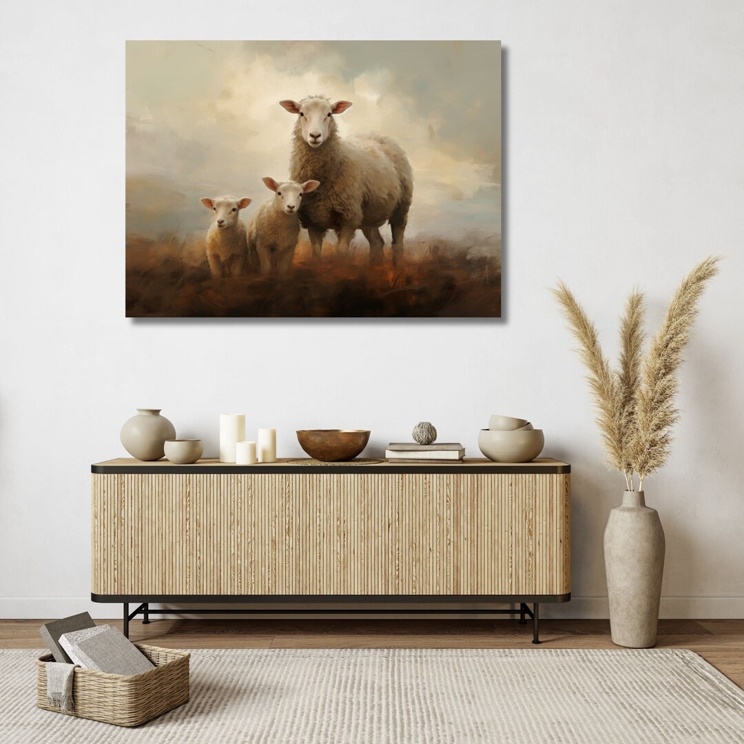Mother Sheep & Lambs Fine Art | Farmhouse Animal Art Vintage Oil ...