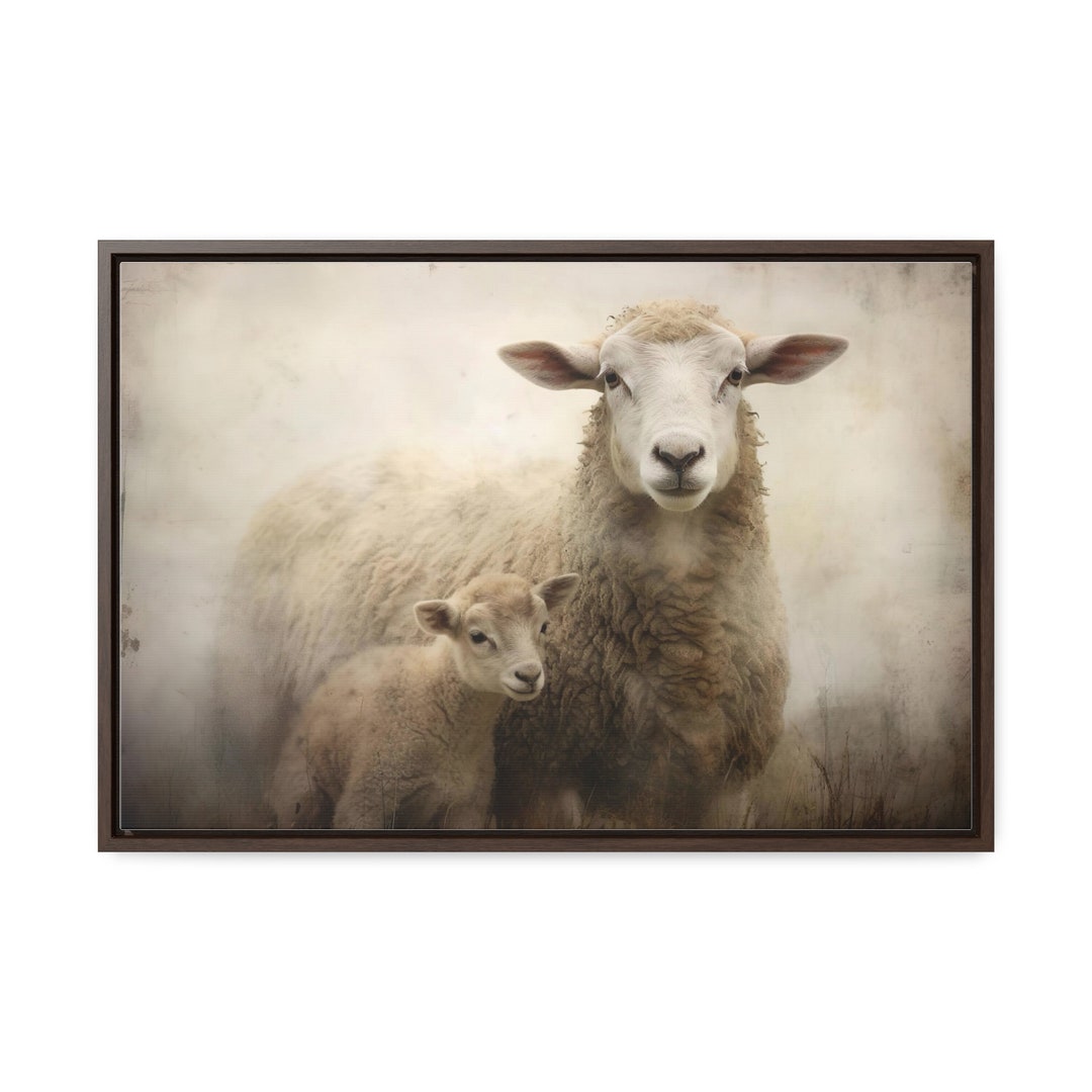 Rustic Sheep and Lamb Art | Farmhouse Animal Art Vintage Oil Painting ...